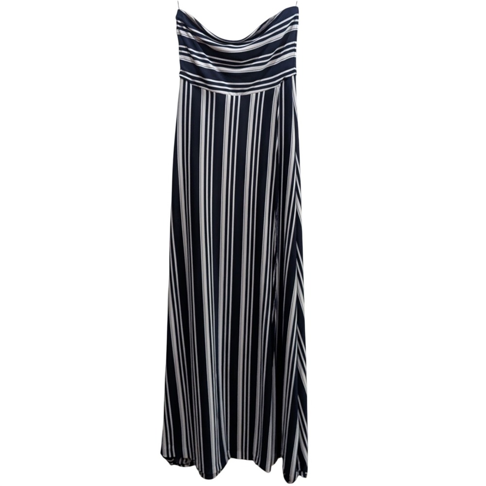 Banana Republic Womens Maxi Dress XS Black White‎ Stripe Strapless Vacation - Picture 2 of 10